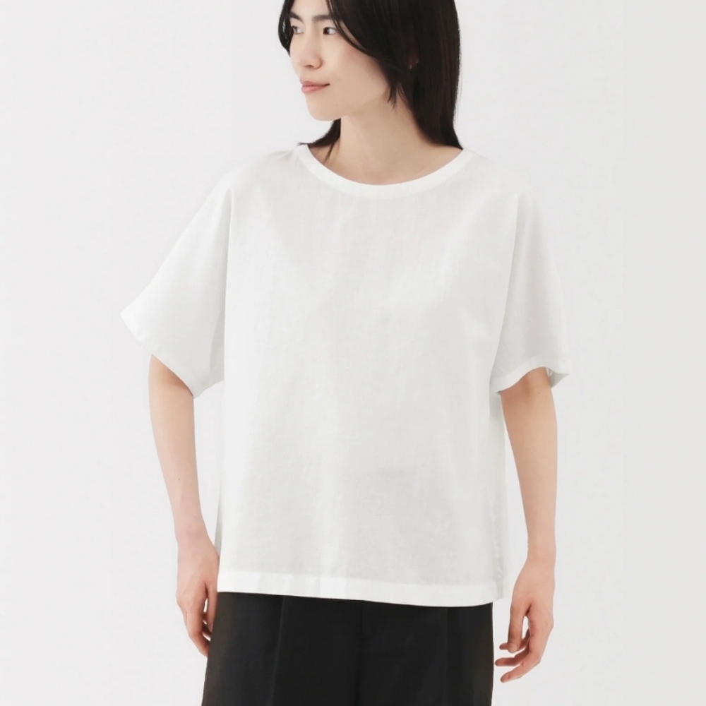 muji Women's Hemp Cotton Short Sleeve Blouse